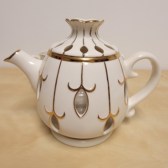 PartyLite Tea for Two Teapot Tealight Holder + Two Matching Cups & Saucers - Picture 2 of 6